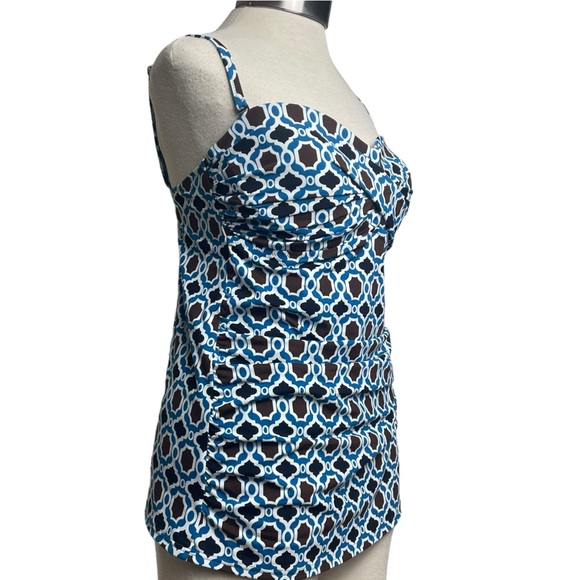 Lands End Tankini Swim Top Geometric Design Detachable Straps Underwire Bra 12 - Picture 2 of 14